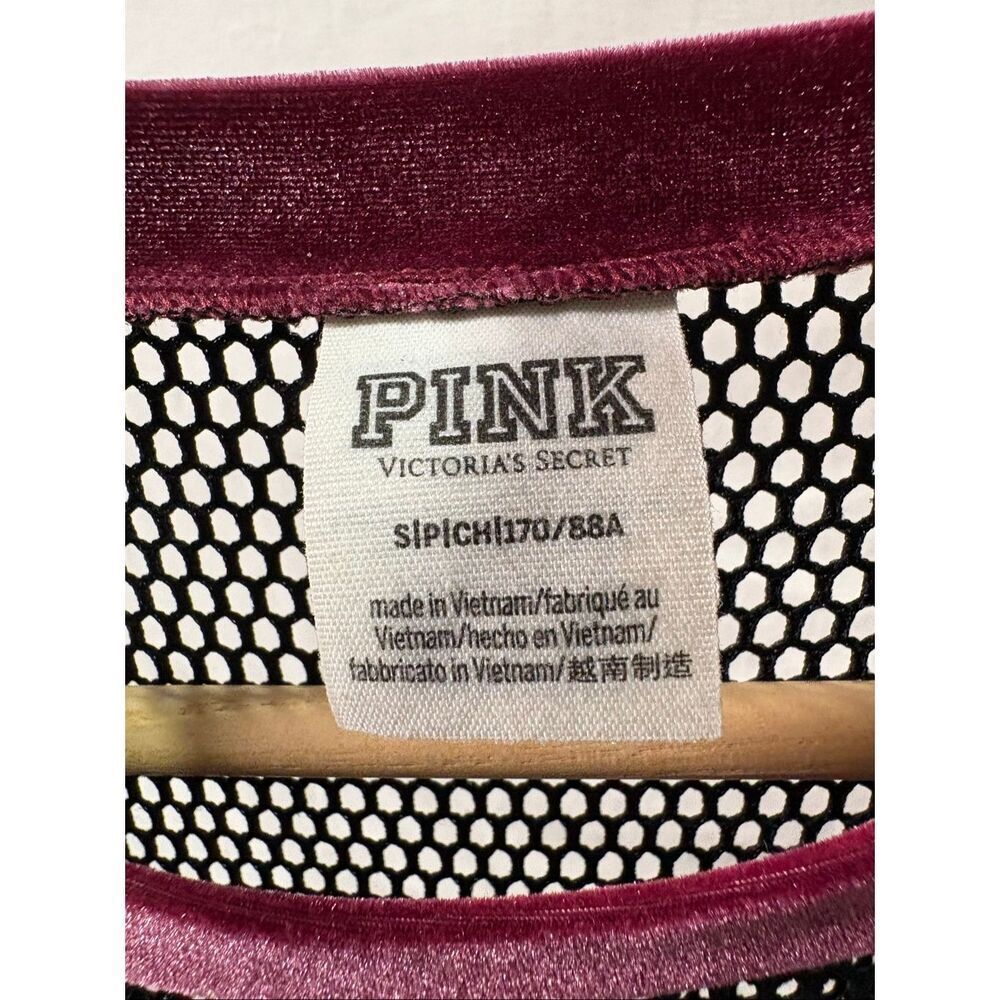 Victoria’s Secret PINK Velvet Mesh Yoke Short Sleeve Tee Burgundy Women’s S - Picture 5 of 7